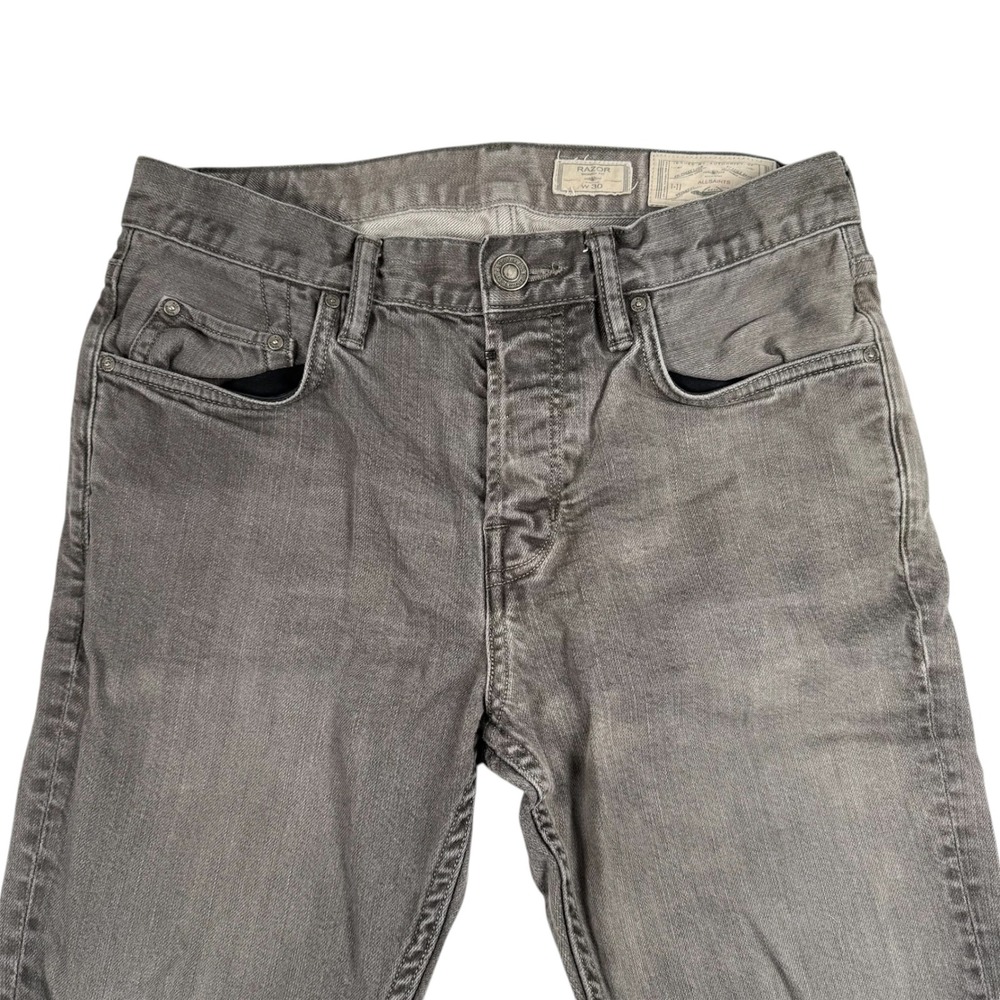 All‎ Saints Razor Jeans Mens 30 Gray Slim Fit Button Fly ME011F Distressed